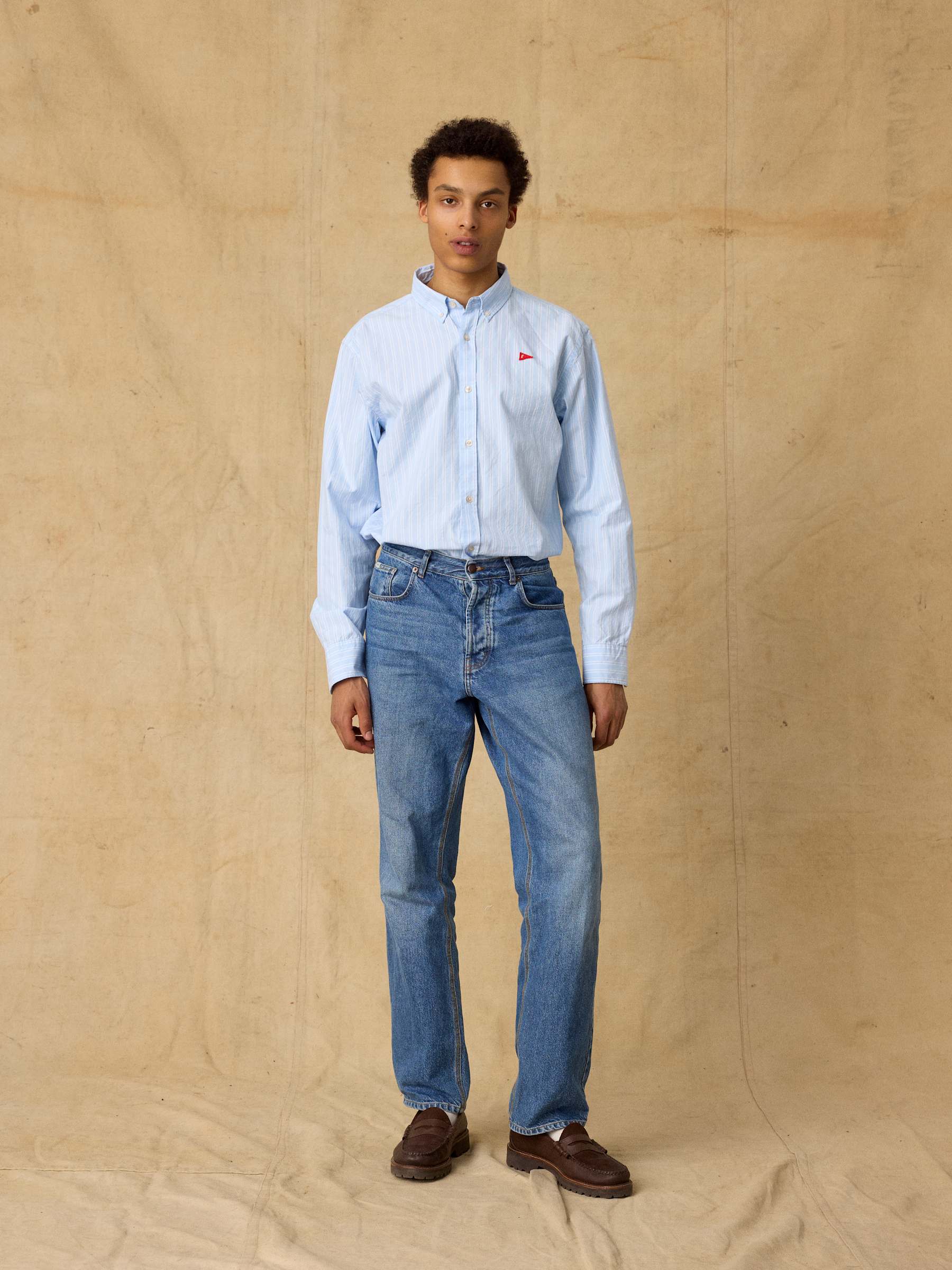 Flag Regular Fit Oxford Shirt - Light Blue Stripe