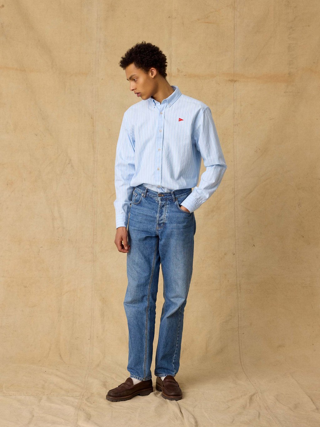 Flag Regular Fit Oxford Shirt - Light Blue Stripe