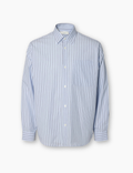 Aslund Striped Poplin Shirt - LIght Blue Navy / White
