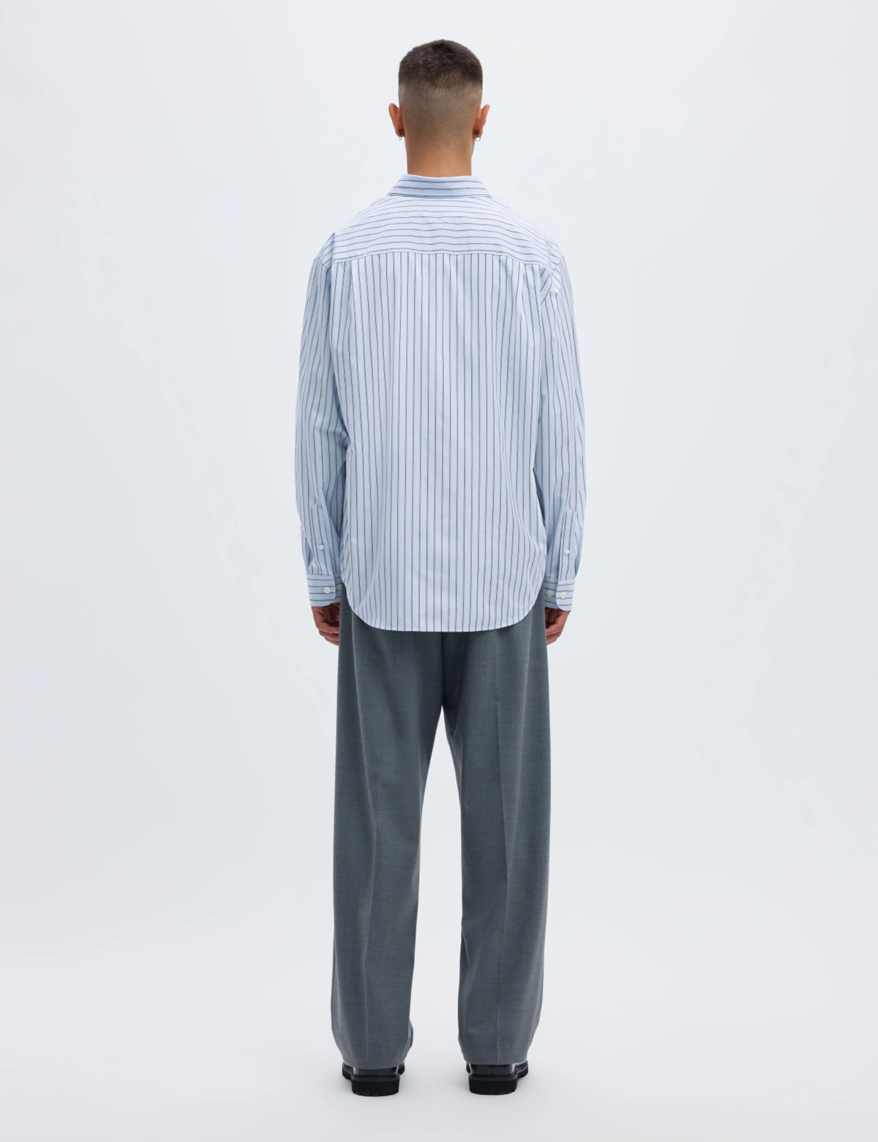 Aslund Striped Poplin Shirt - LIght Blue Navy / White