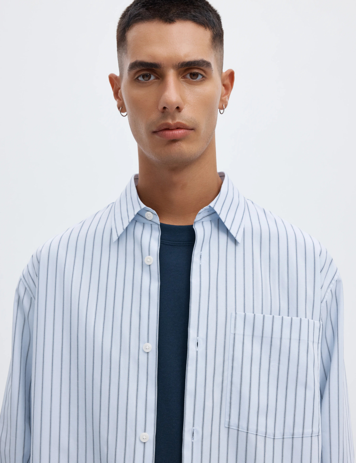 Aslund Striped Poplin Shirt - LIght Blue Navy / White