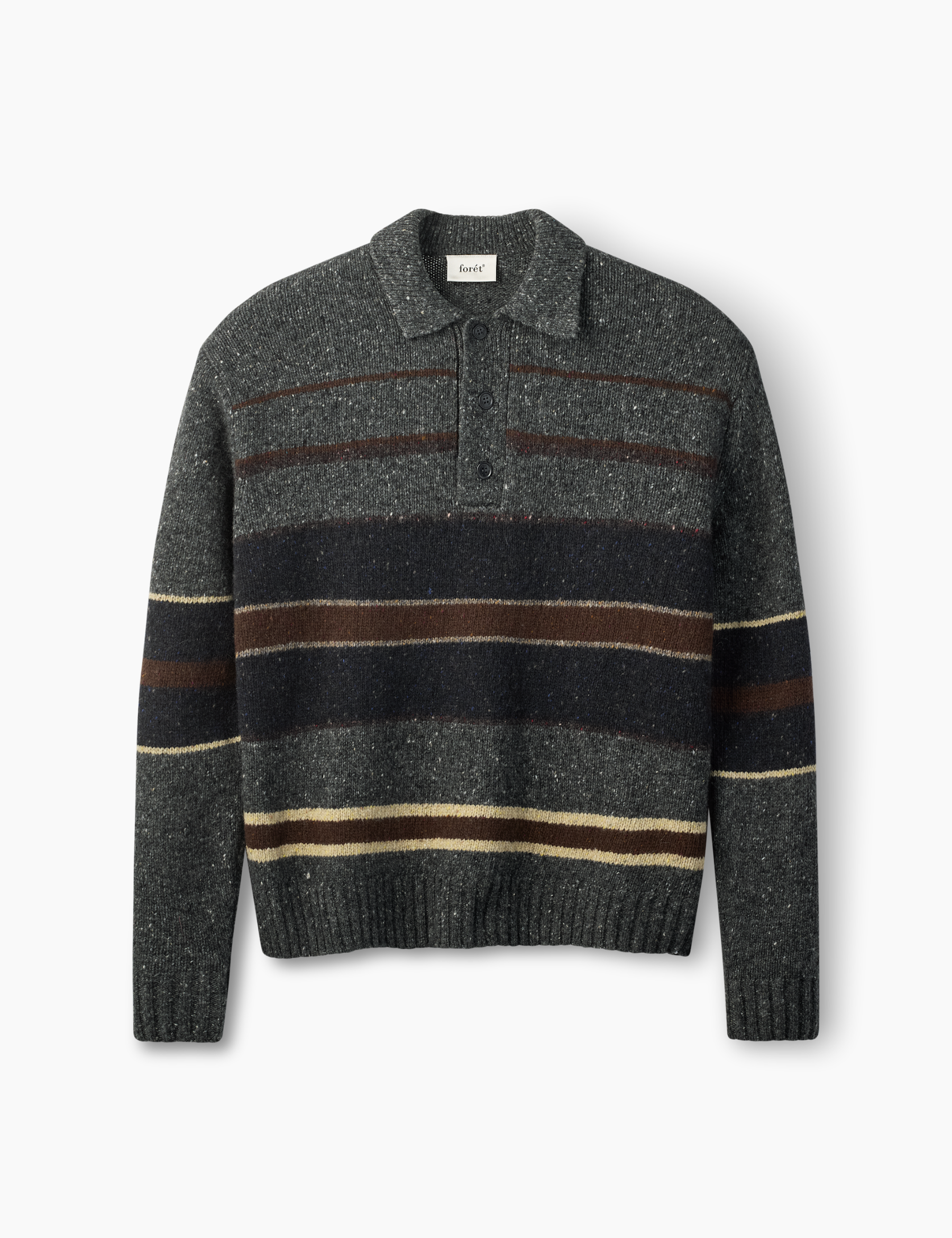 Dawn Stripe Knit Polo - Grey Melange