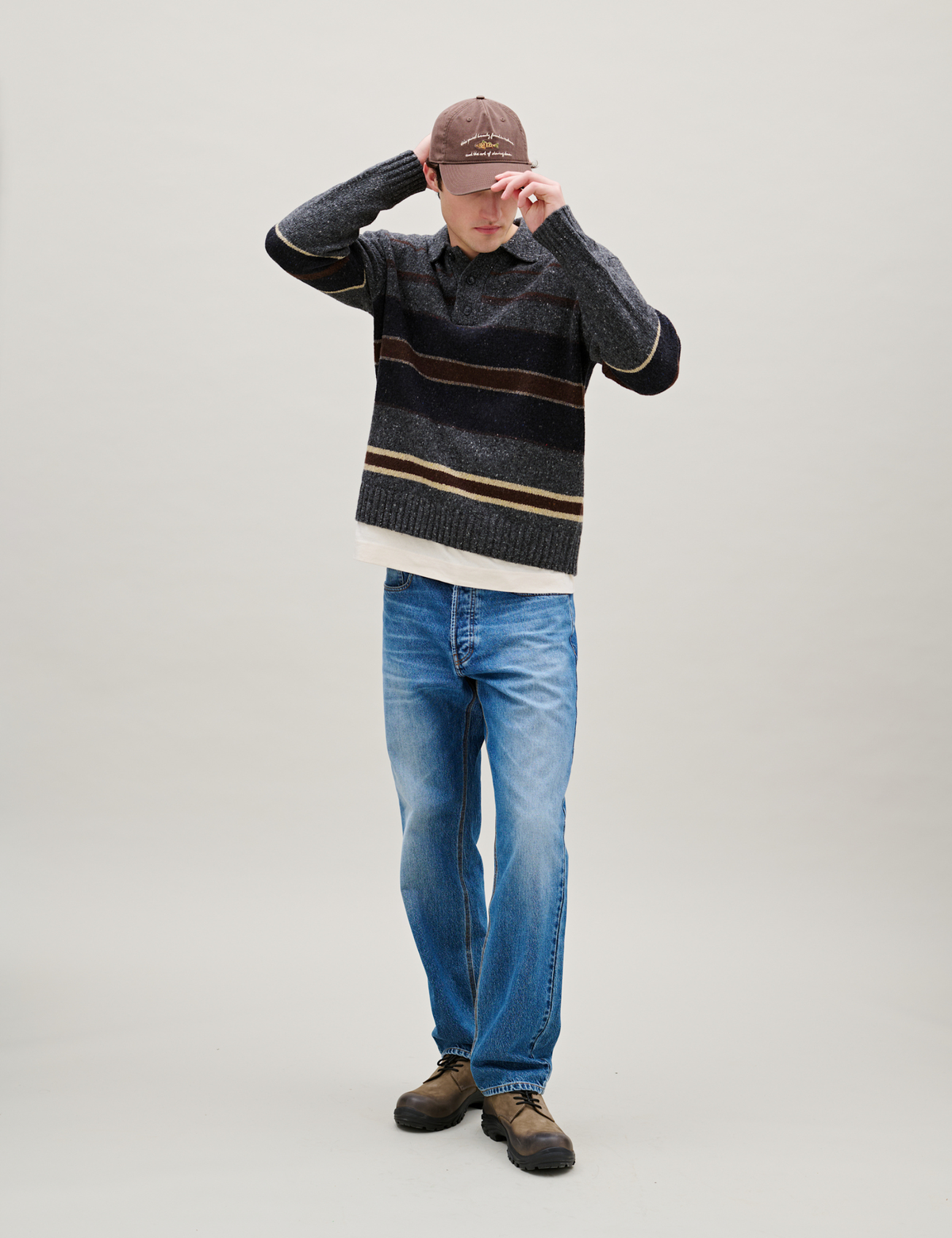 Dawn Stripe Knit Polo - Grey Melange