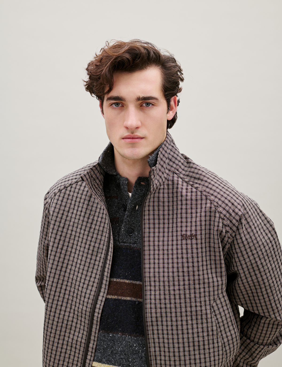 Dawn Stripe Knit Polo - Grey Melange