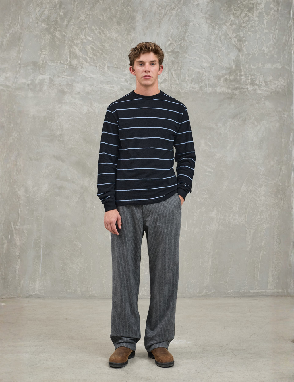 Feijó Longsleeve T-Shirt - Black / Blue Stripes