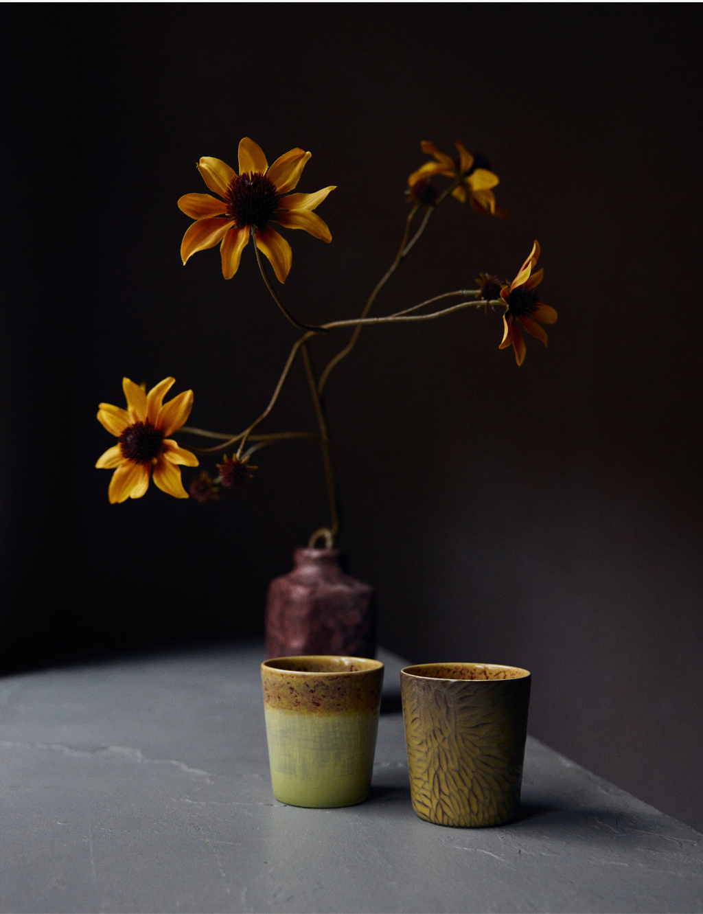 70s Ceramics: Van Gogh Coffee Mugs - Sunflowers, Set of 2