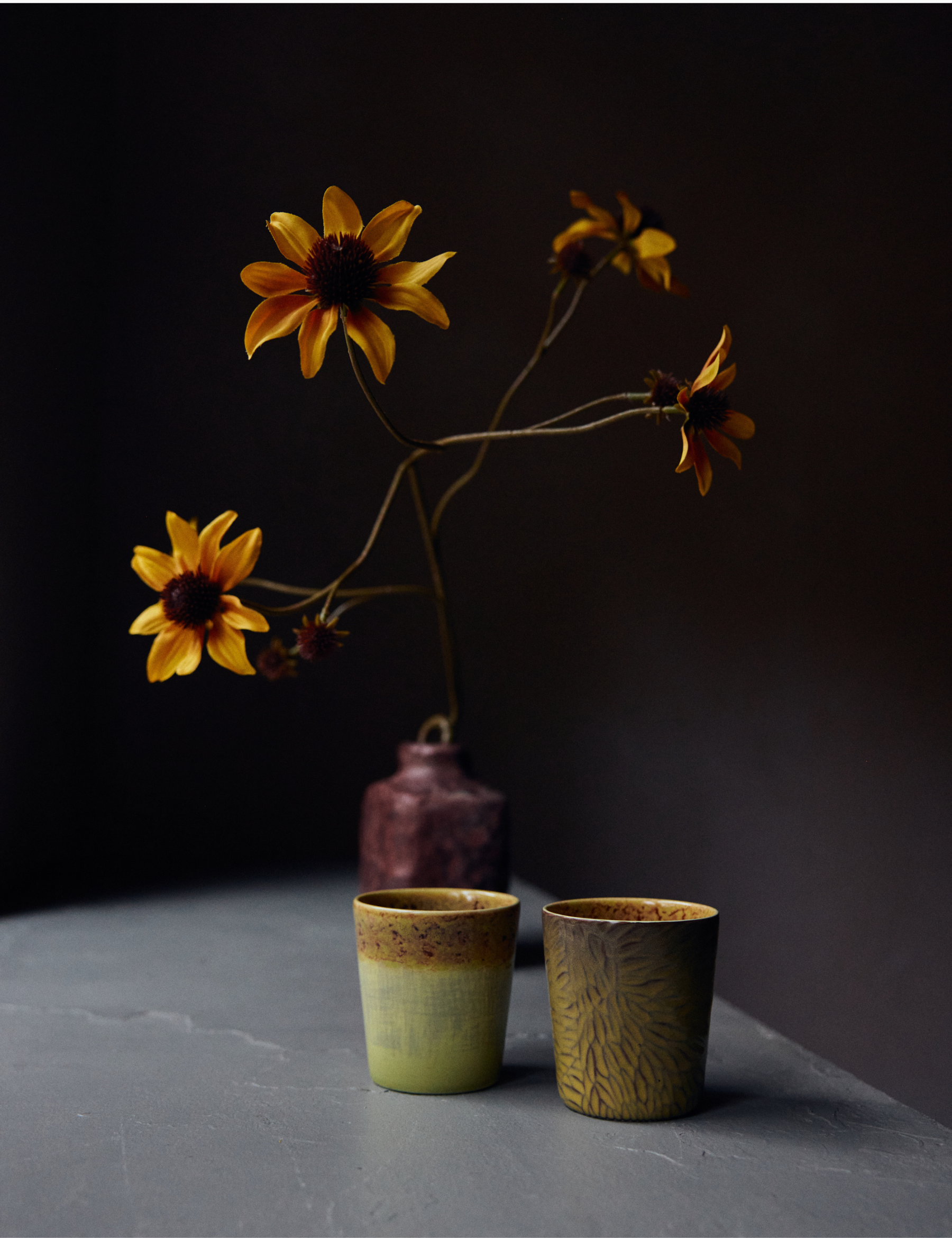 70s Ceramics: Van Gogh Coffee Mugs - Sunflowers, Set of 2
