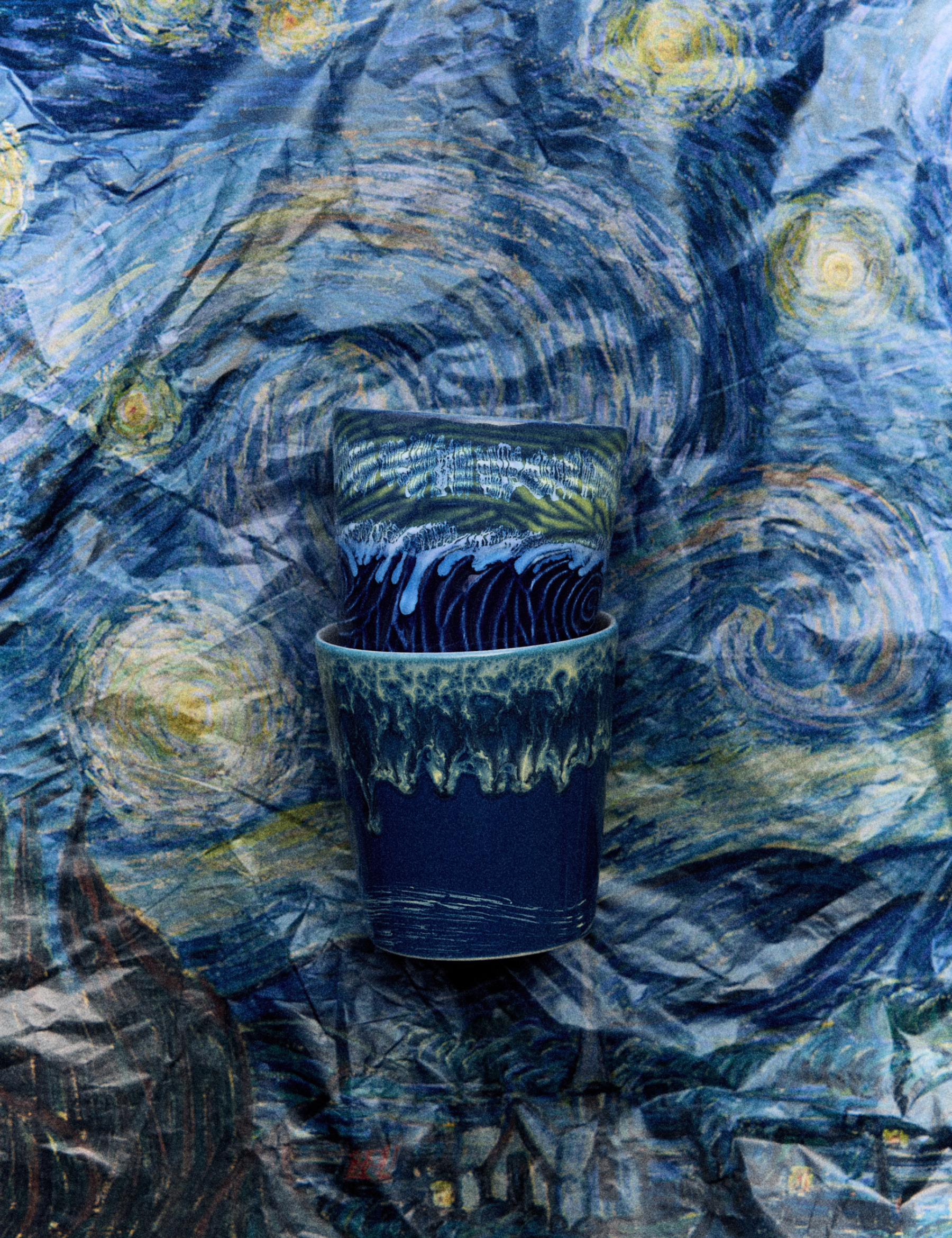 70s Ceramics: Van Gogh Coffee Mugs - Starry Night, Set of 2