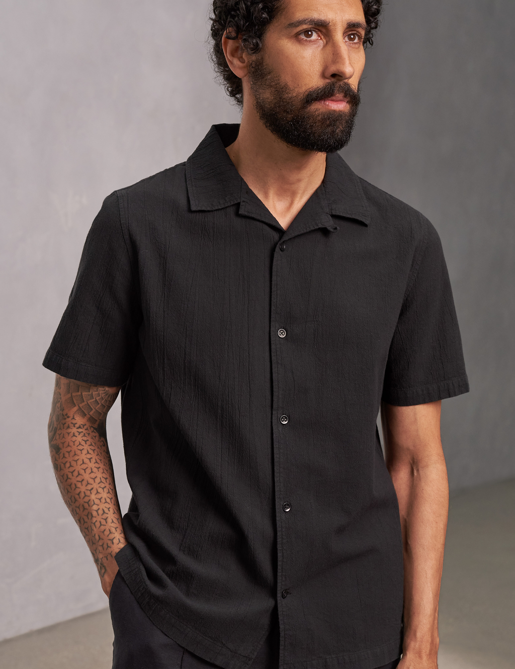 Kuno Eco Crincle Shirt - Black