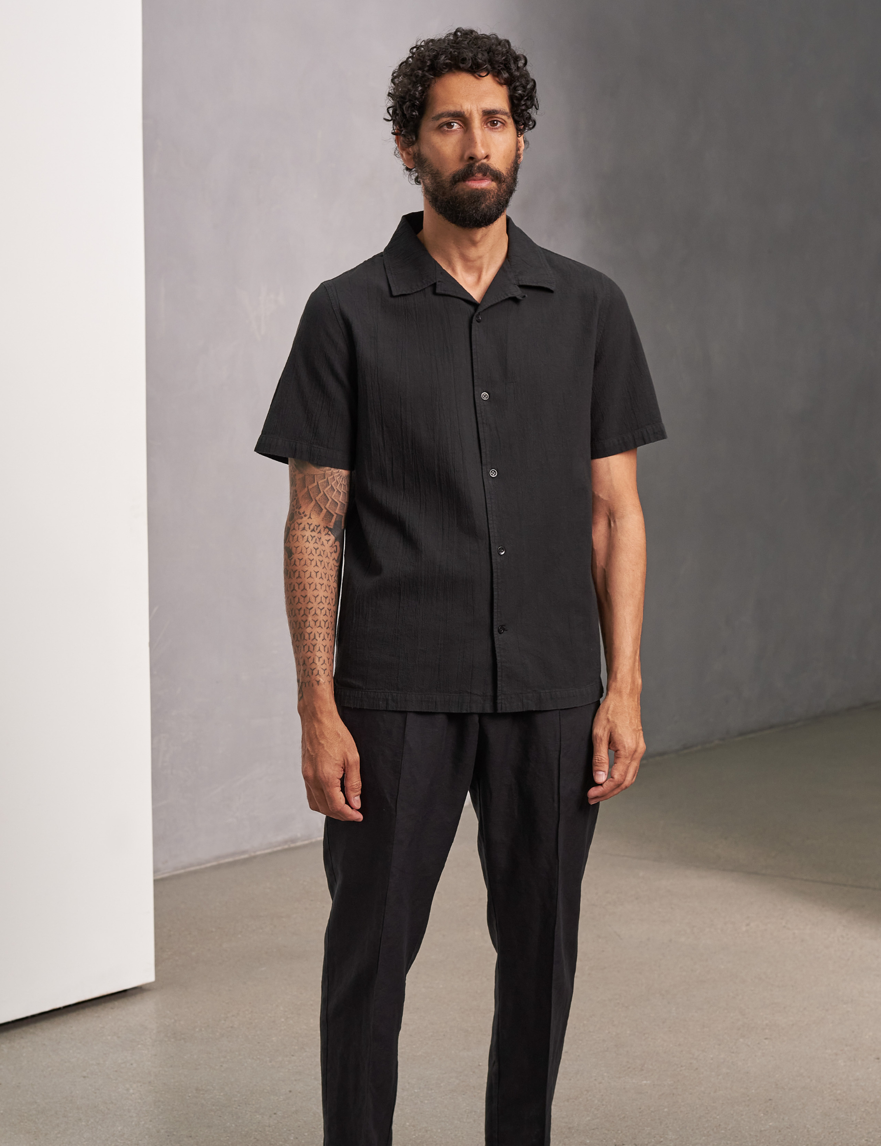 Kuno Eco Crincle Shirt - Black