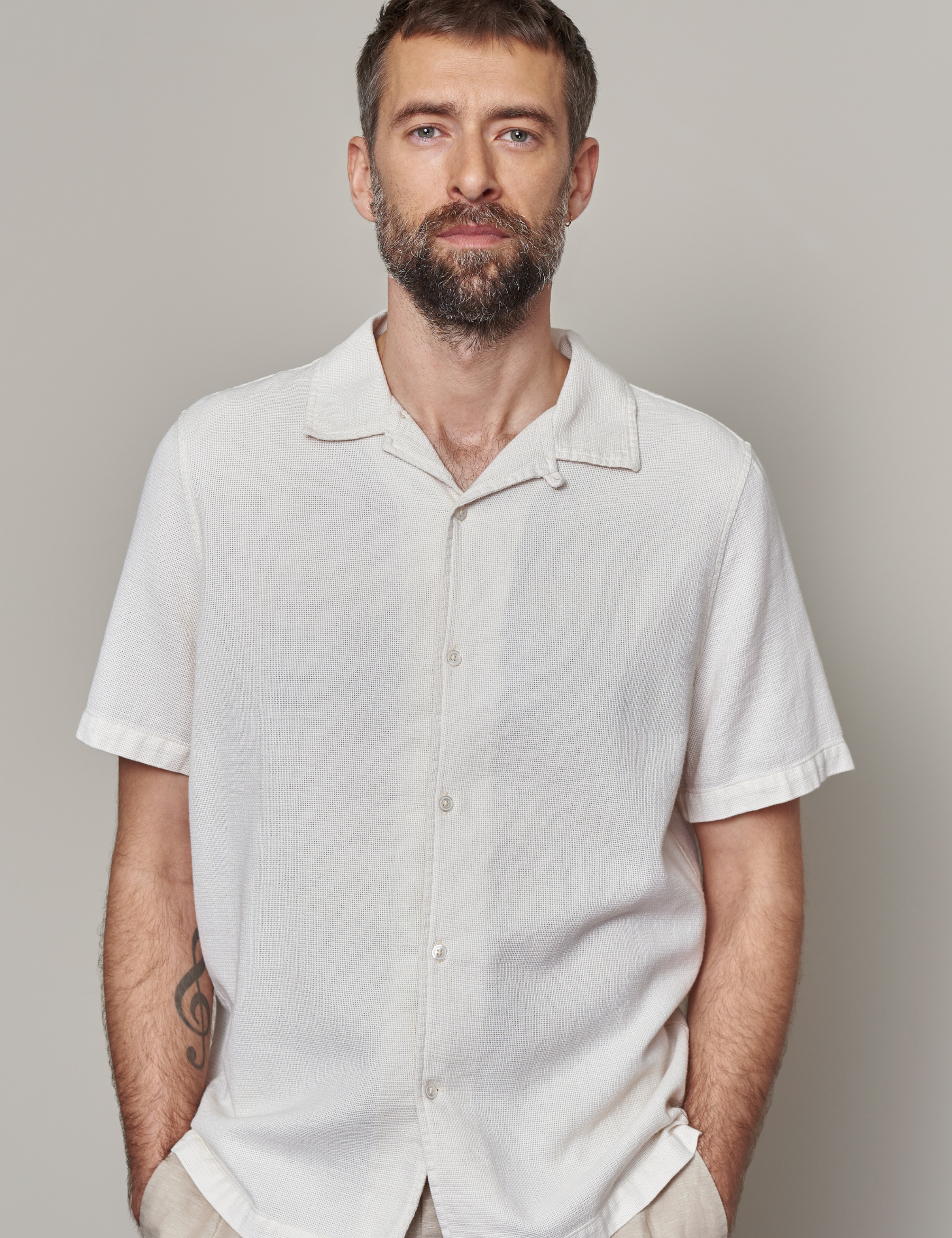 Kuno Eco Grid Shirt - Ecru