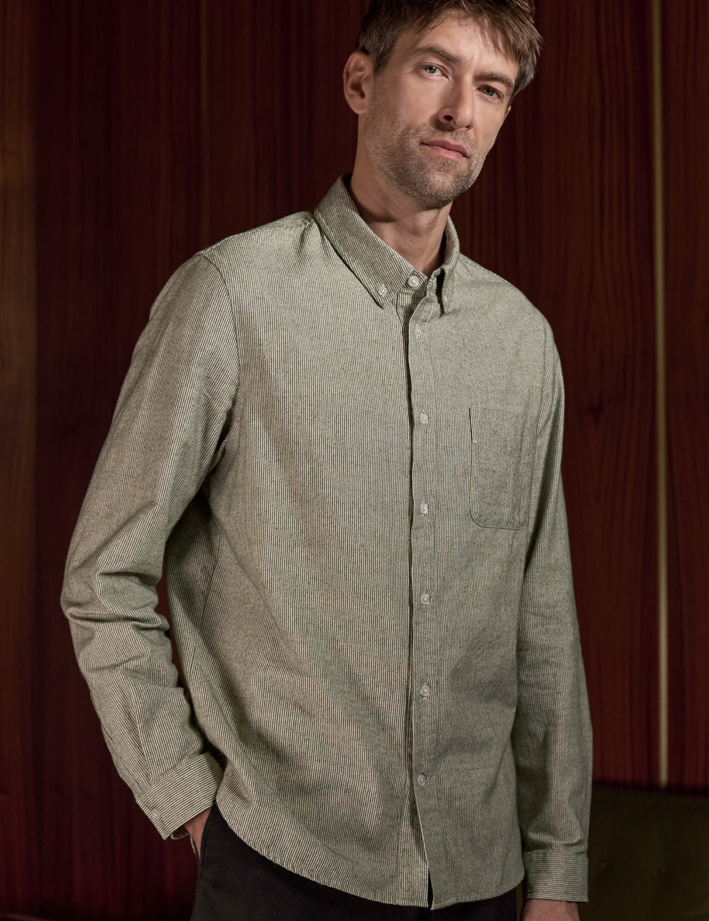 Ken Eco Brushed Shirt - Striped Green