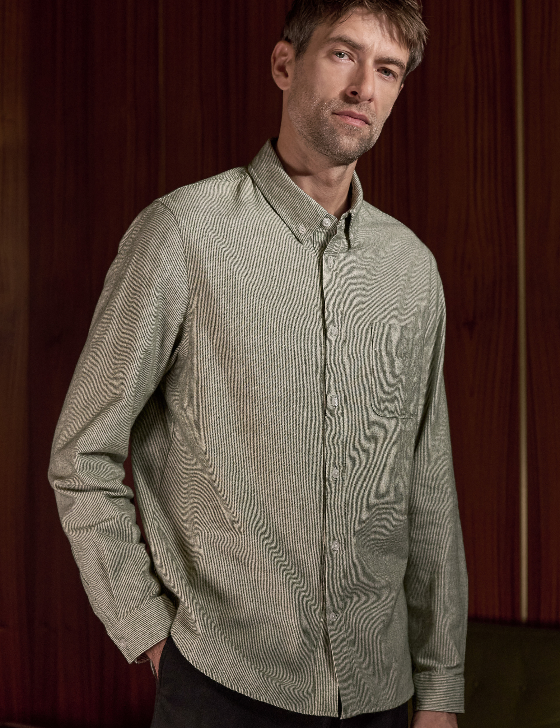 Ken Eco Brushed Shirt - Striped Green