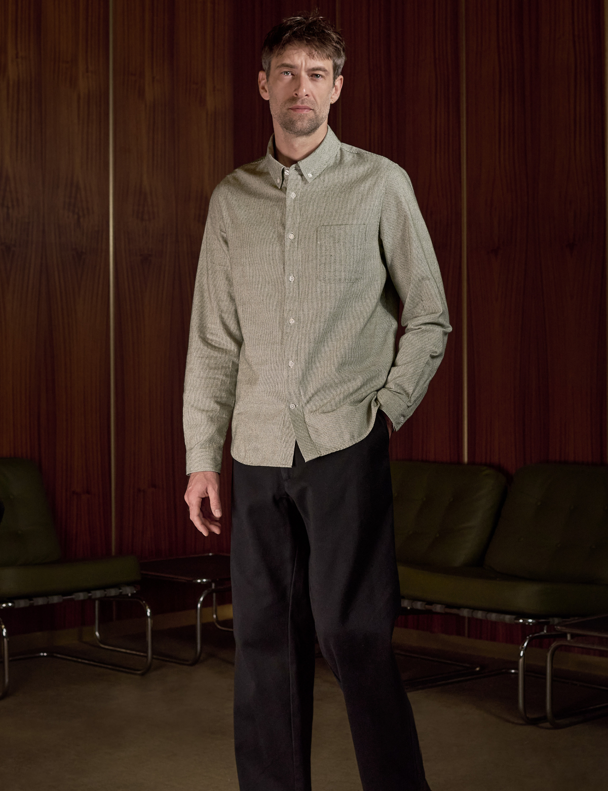 Ken Eco Brushed Shirt - Striped Green