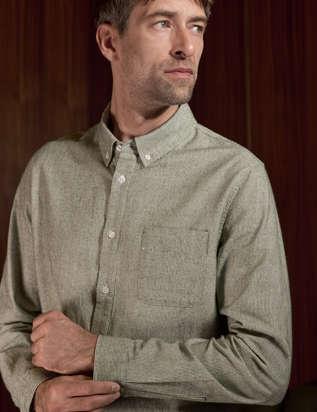 Ken Eco Brushed Shirt - Striped Green