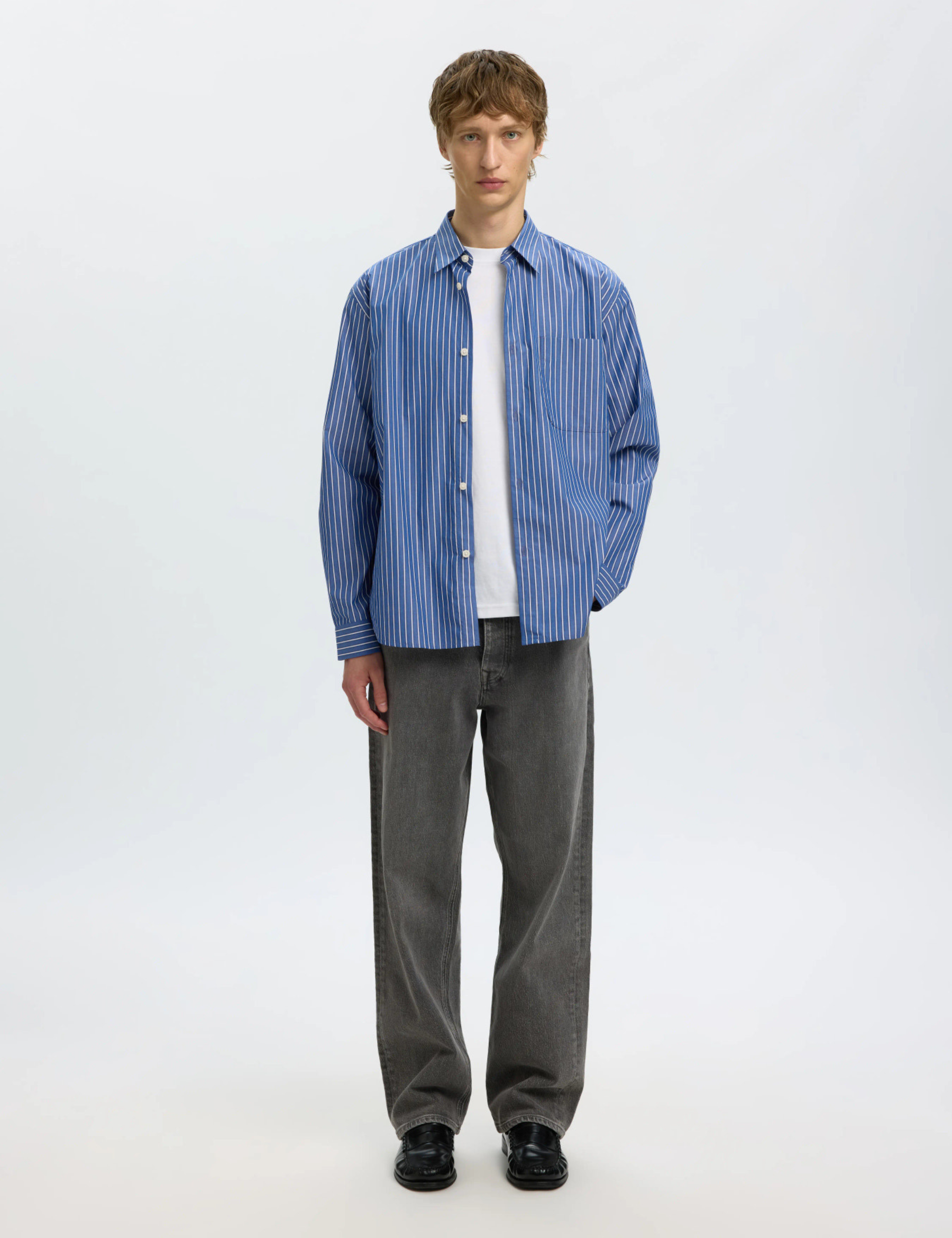 Relaxed Sander Isak Poplin Shirt - Limoges White/Blue