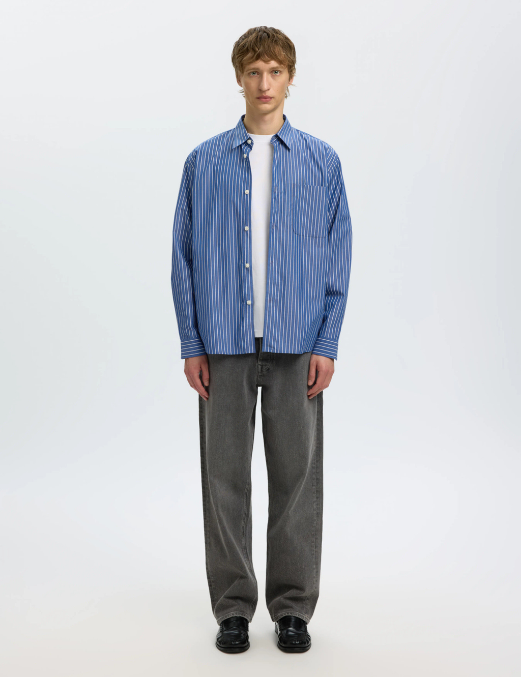 Relaxed Sander Isak Poplin Shirt - Limoges White/Blue