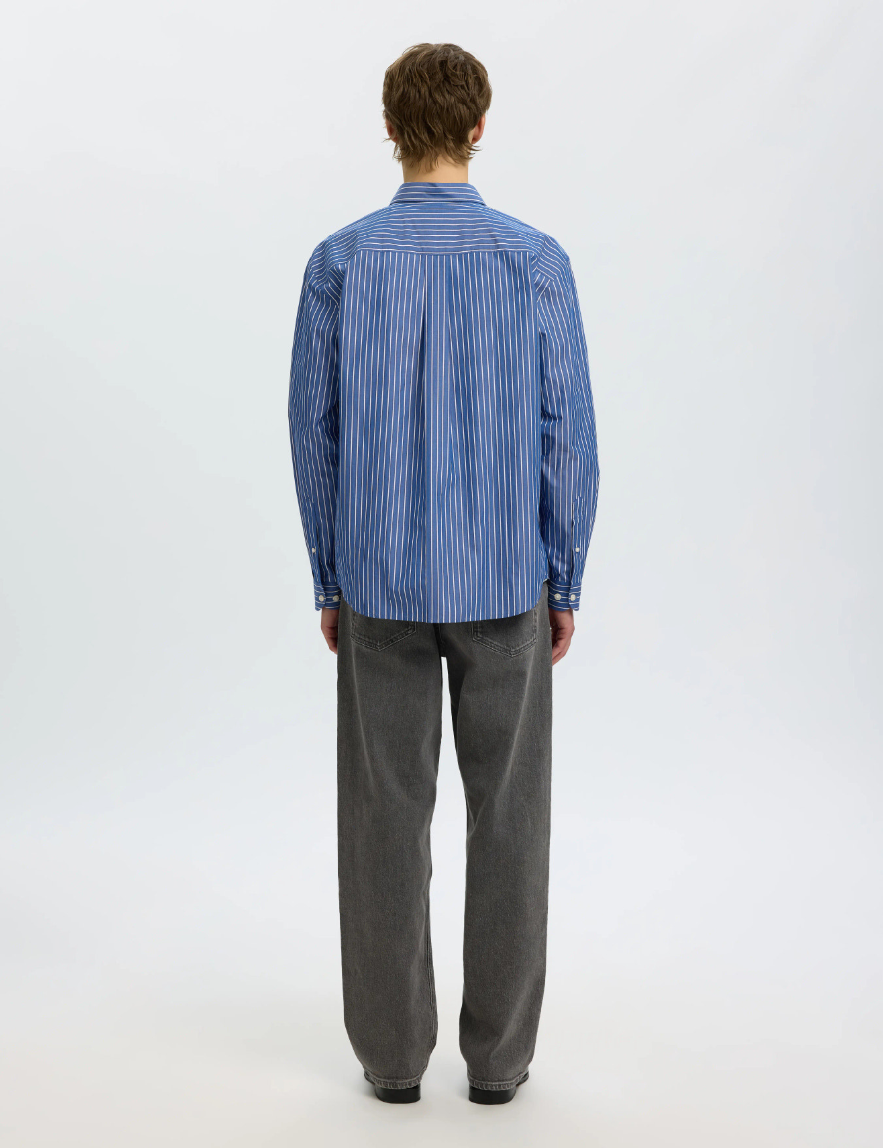 Relaxed Sander Isak Poplin Shirt - Limoges White/Blue