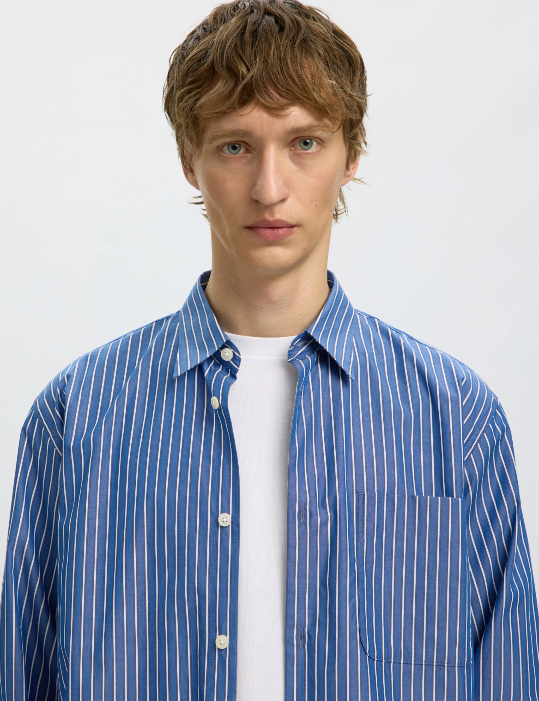 Relaxed Sander Isak Poplin Shirt - Limoges White/Blue