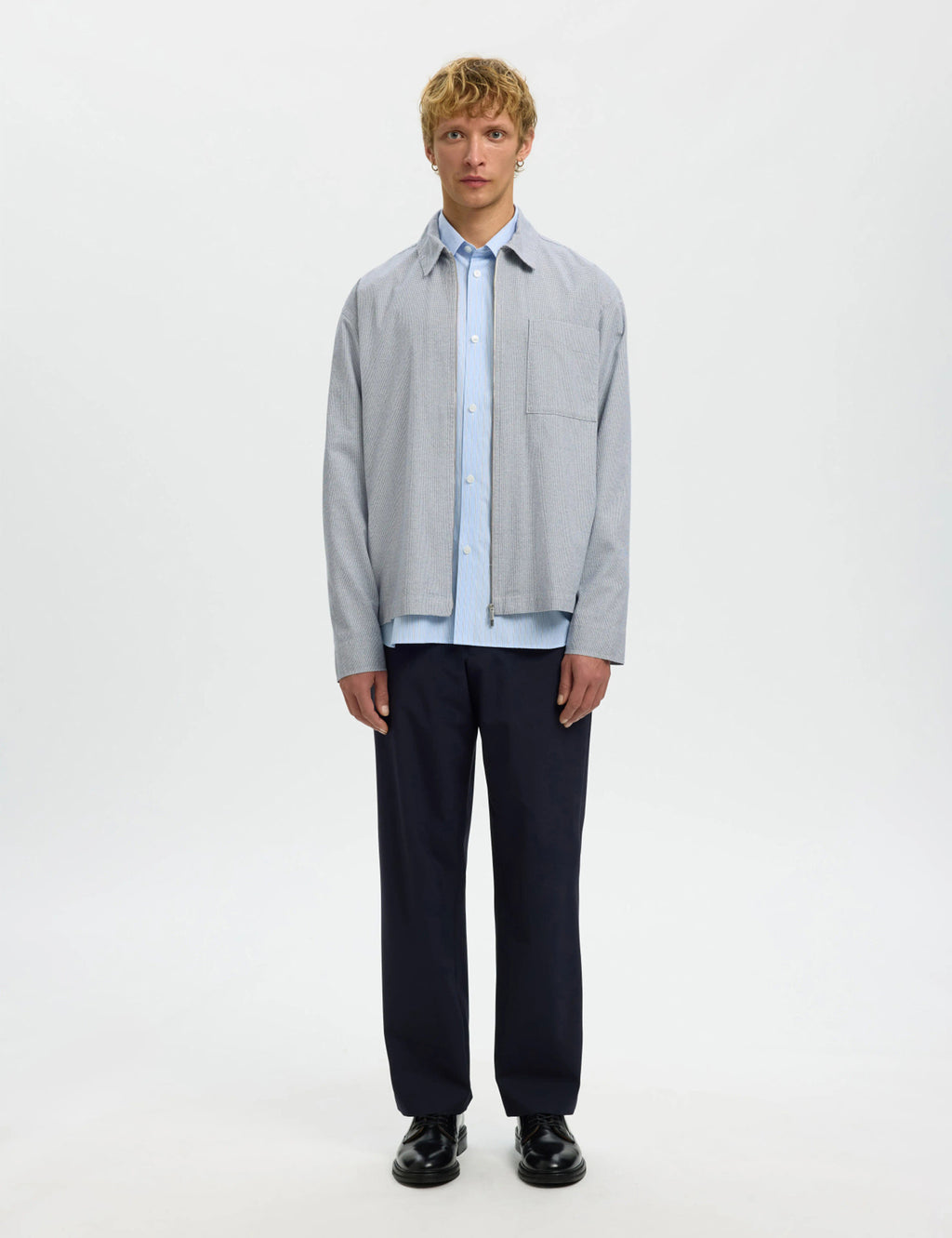 Relaxed David Mix Zip Overshirt - Blue Mirage