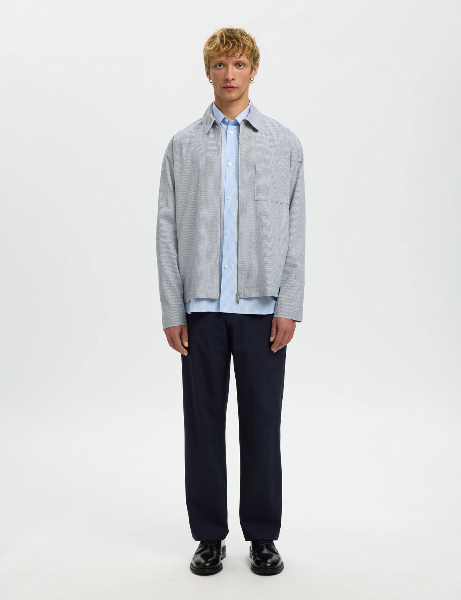 Relaxed David Mix Zip Overshirt - Blue Mirage