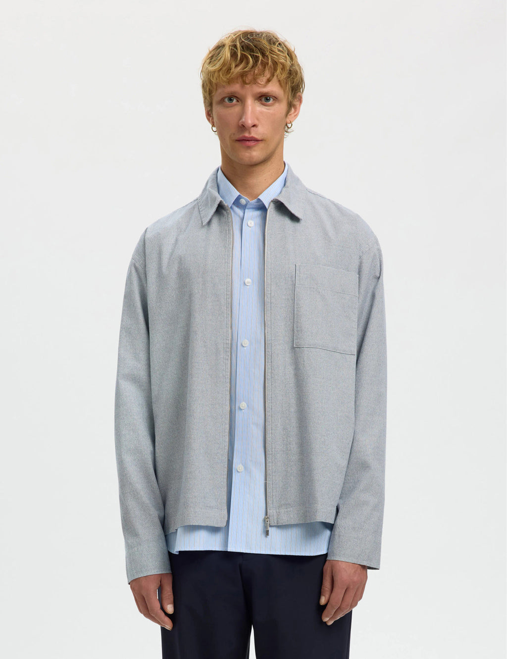 Relaxed David Mix Zip Overshirt - Blue Mirage