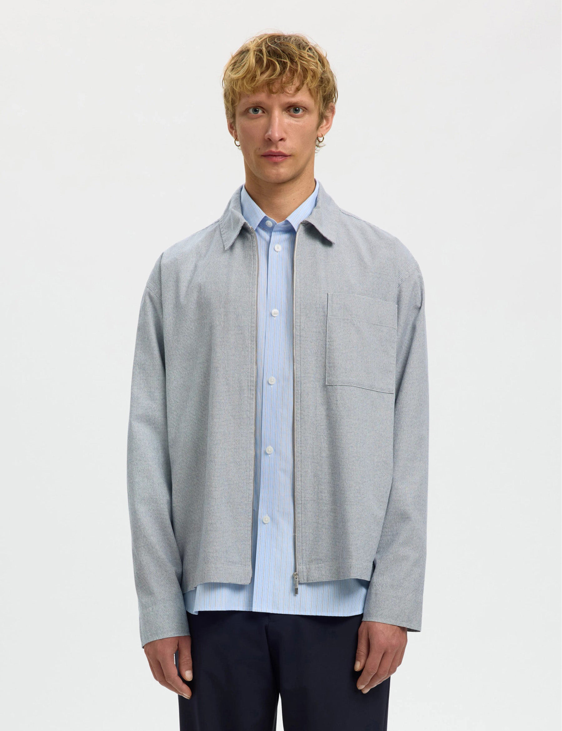 Relaxed David Mix Zip Overshirt - Blue Mirage