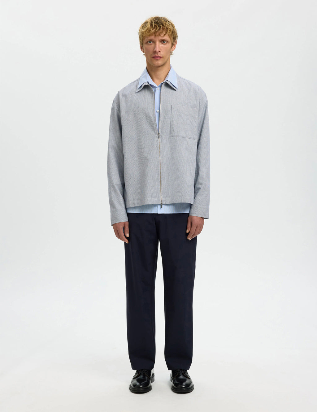 Relaxed David Mix Zip Overshirt - Blue Mirage