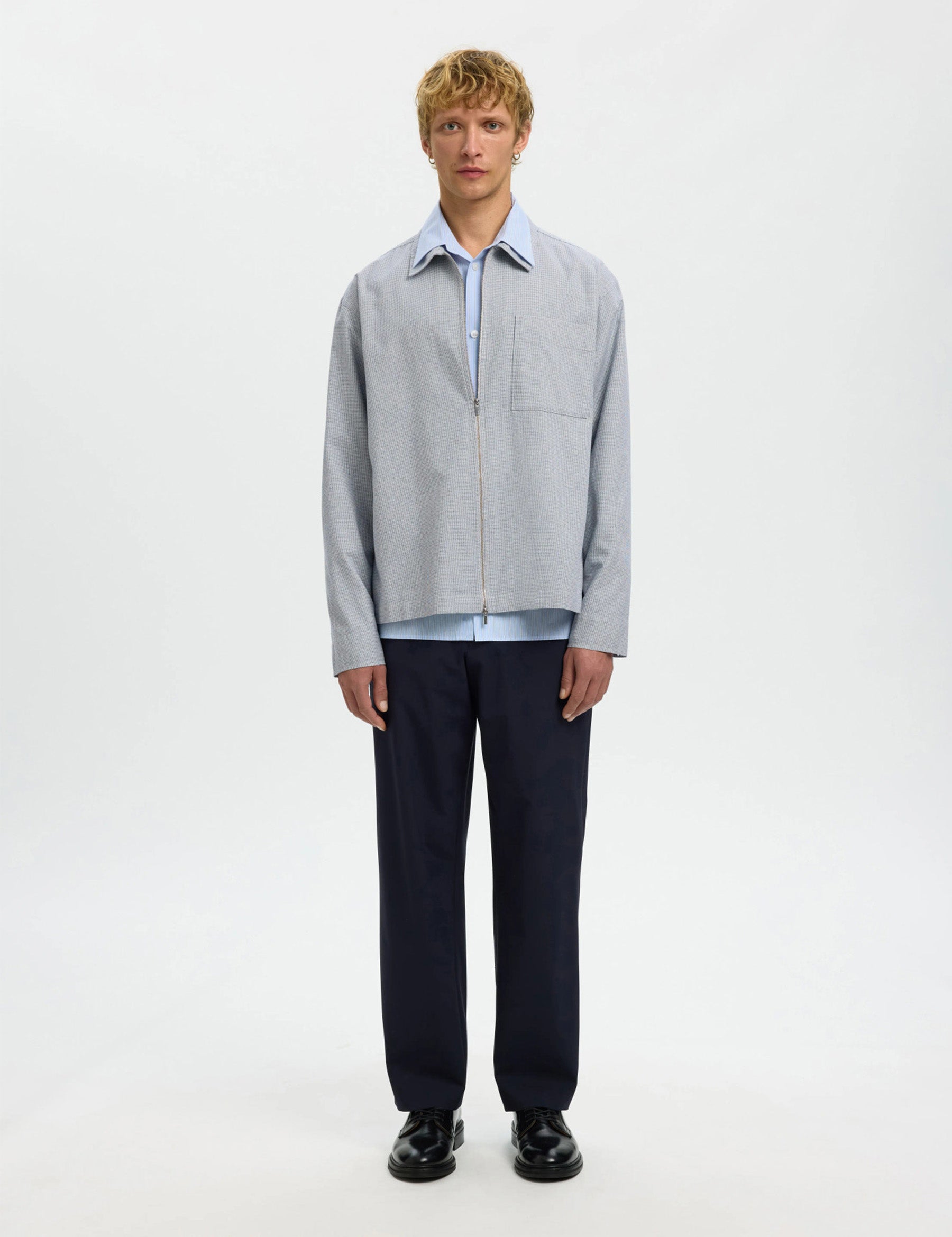 Relaxed David Mix Zip Overshirt - Blue Mirage