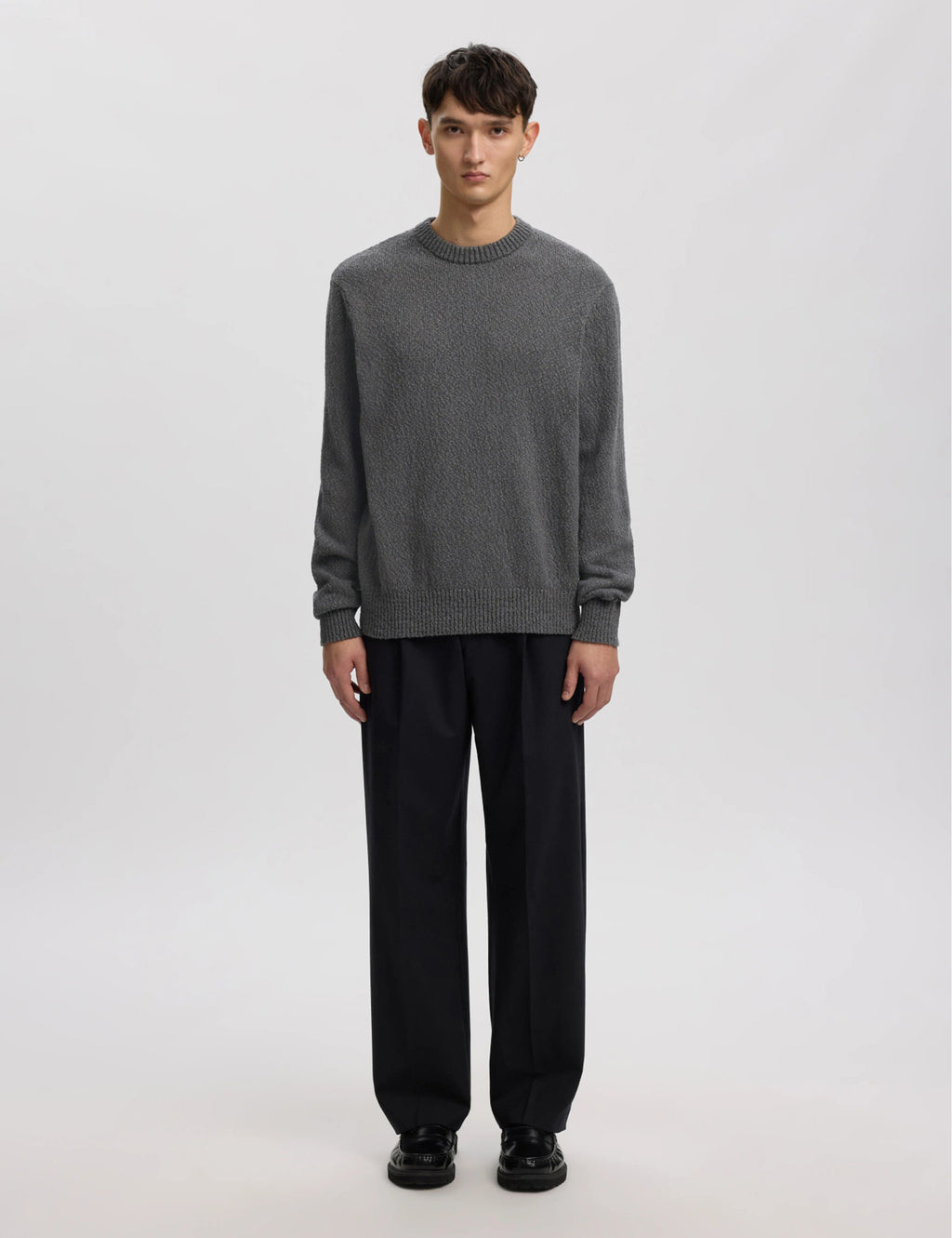 Ragi Boucle Knit Crewneck Jumper - Dark Grey