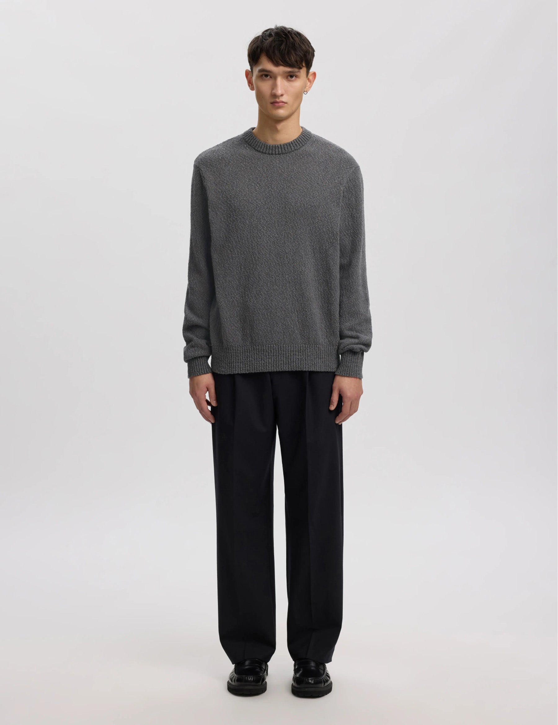 Ragi Boucle Knit Crewneck Jumper - Dark Grey