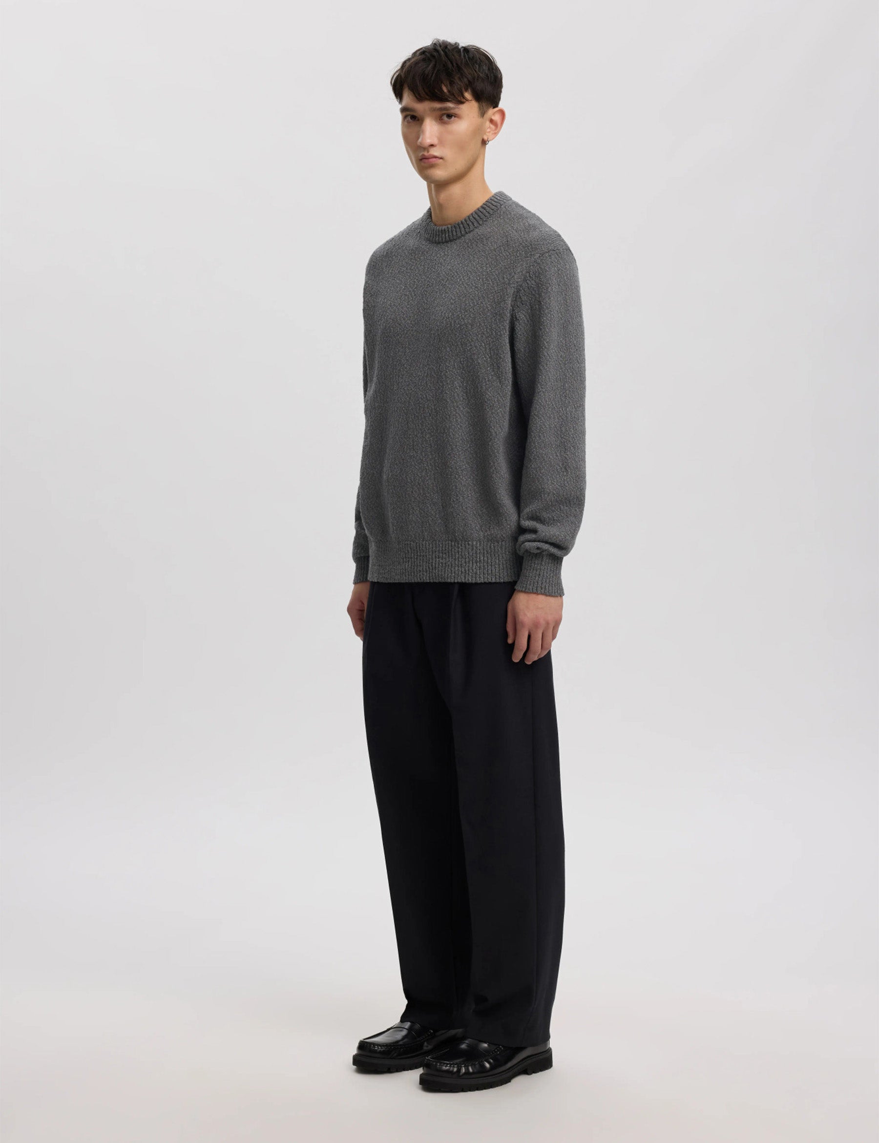 Ragi Boucle Knit Crewneck Jumper - Dark Grey
