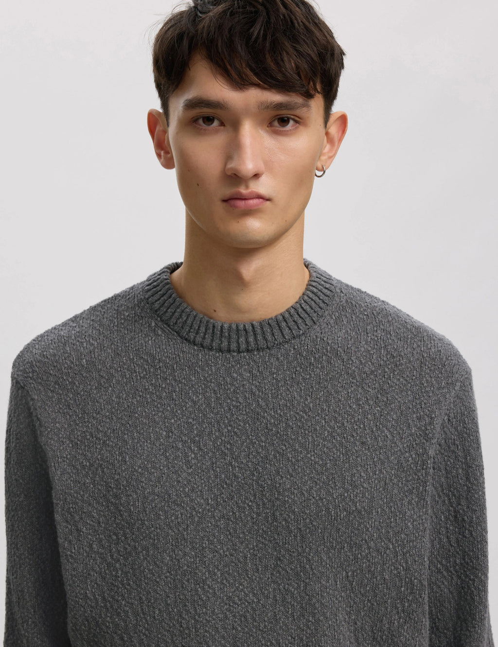 Ragi Boucle Knit Crewneck Jumper - Dark Grey