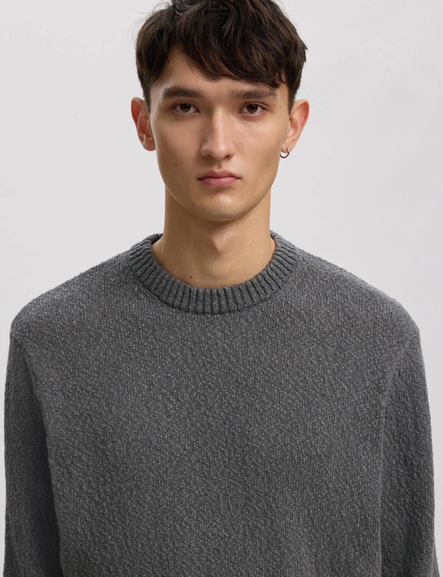 Ragi Boucle Knit Crewneck Jumper - Dark Grey
