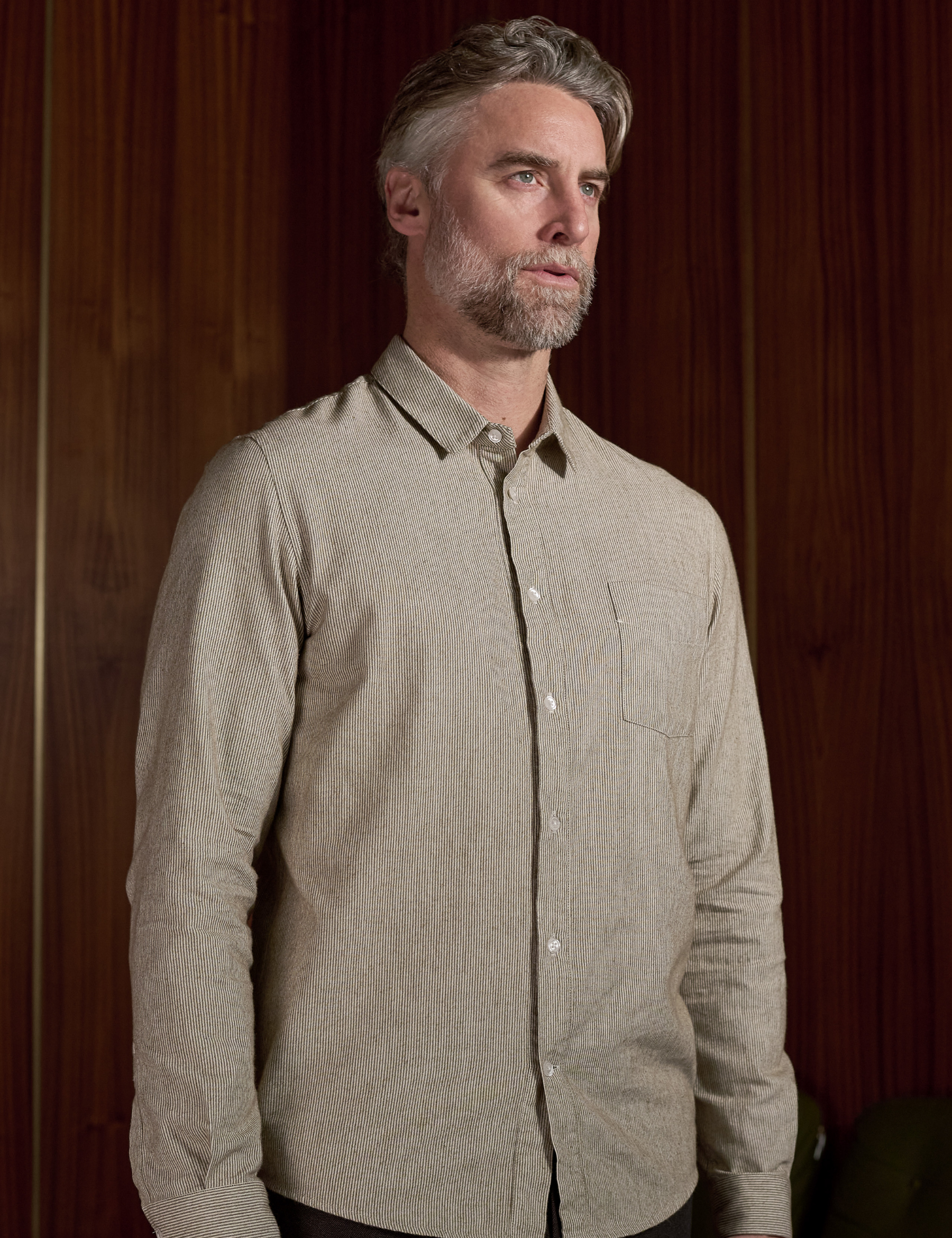 Simon Eco Brushed Shirt - Striped Peanut