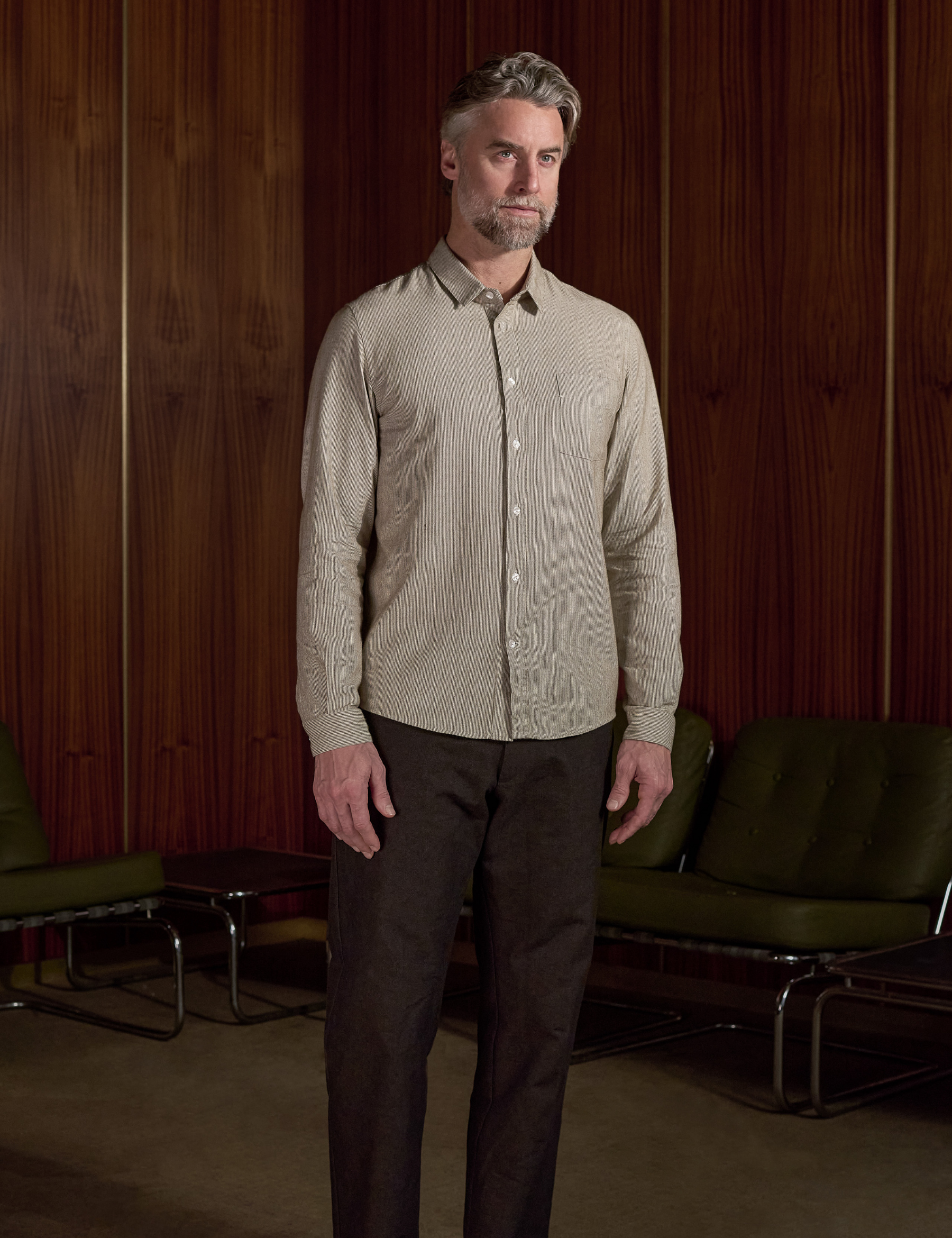 Simon Eco Brushed Shirt - Striped Peanut