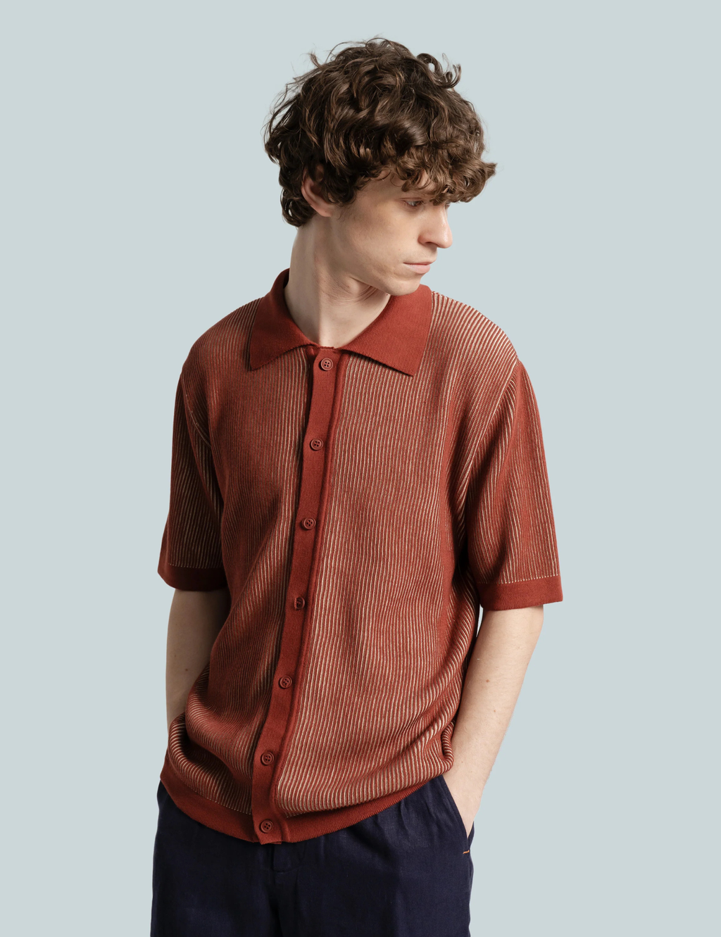 Velzy Helio Stripe Knit Shirt - Burgundy