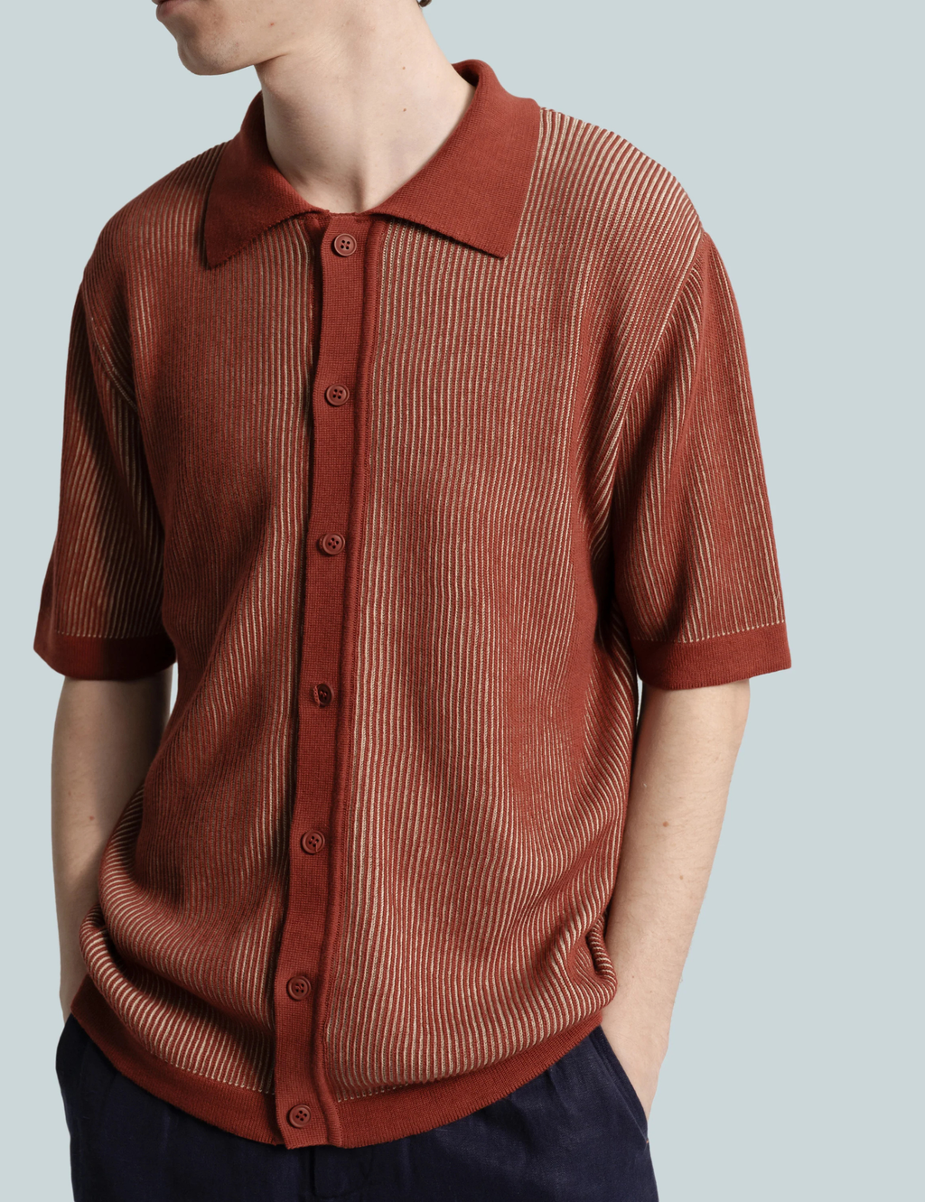 Velzy Helio Stripe Knit Shirt - Burgundy