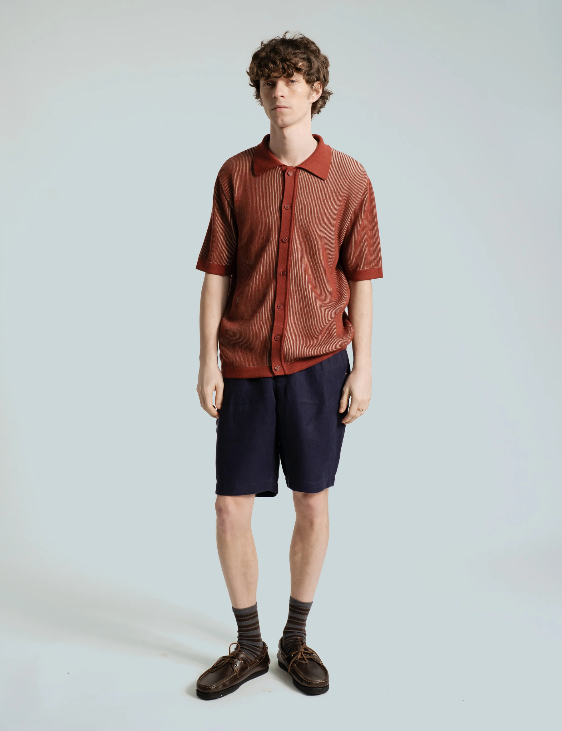 Velzy Helio Stripe Knit Shirt - Burgundy