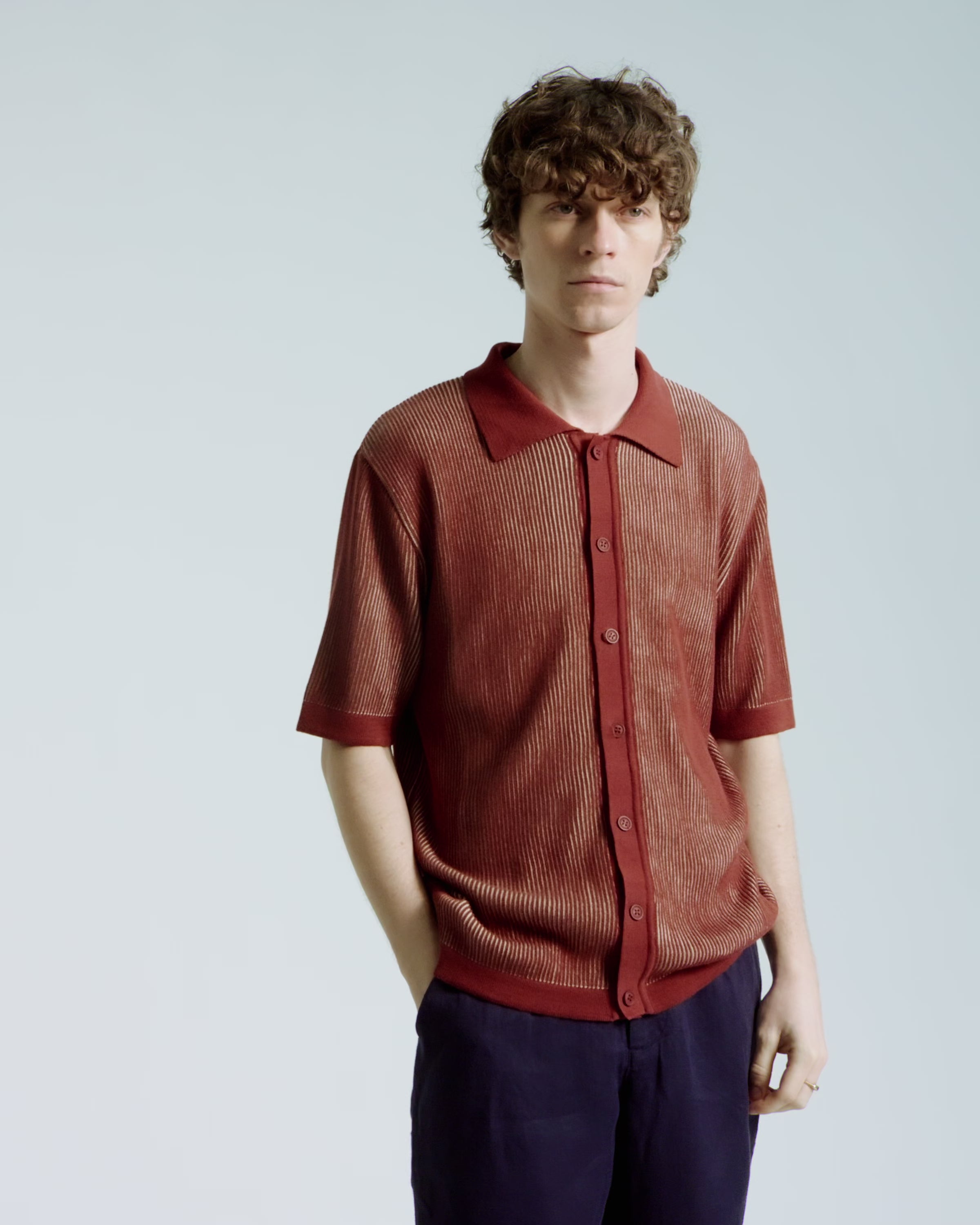 Velzy Helio Stripe Knit Shirt - Burgundy